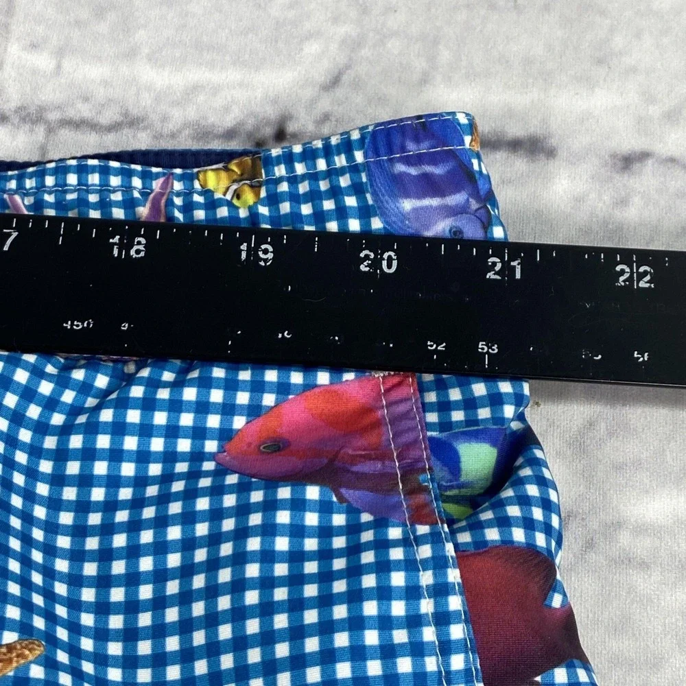 Bills Khakis Fish‎ AOP Swim Trunks Mens Size 2XL Mesh Lined Blue Gingham 6.5